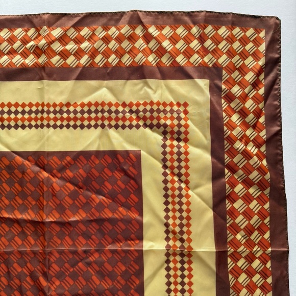 Ben Goodman Square Scarf in Orange, Brown, & Cream Geometric - Picture 4 of 9